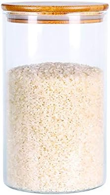 Glass Rice Storage Containers, 60 FL OZ (1800ml) Kitchen Food Jars with Airtight Lid, Stackable Clea | Amazon (US)