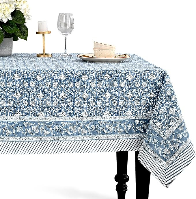 CPC Azure Regal Tablecloth 100% Cotton 60x60 Inch Indian Block Print Rectangle Table Cover, Table... | Amazon (US)