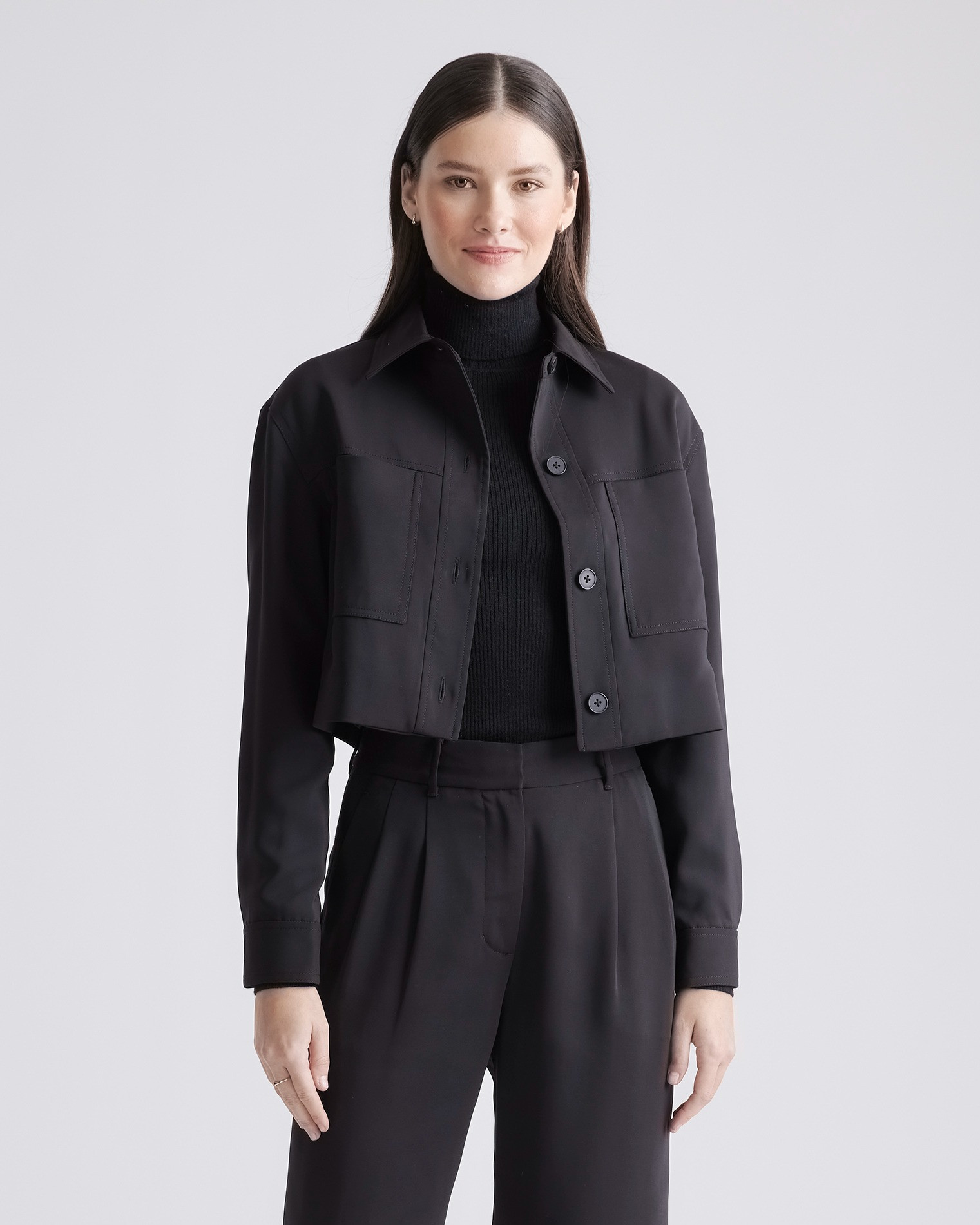 Quince | Women's Stretch Crepe Cropped Jacket in Sand, Size XL, Recycled Polyester / Spandex | Quince