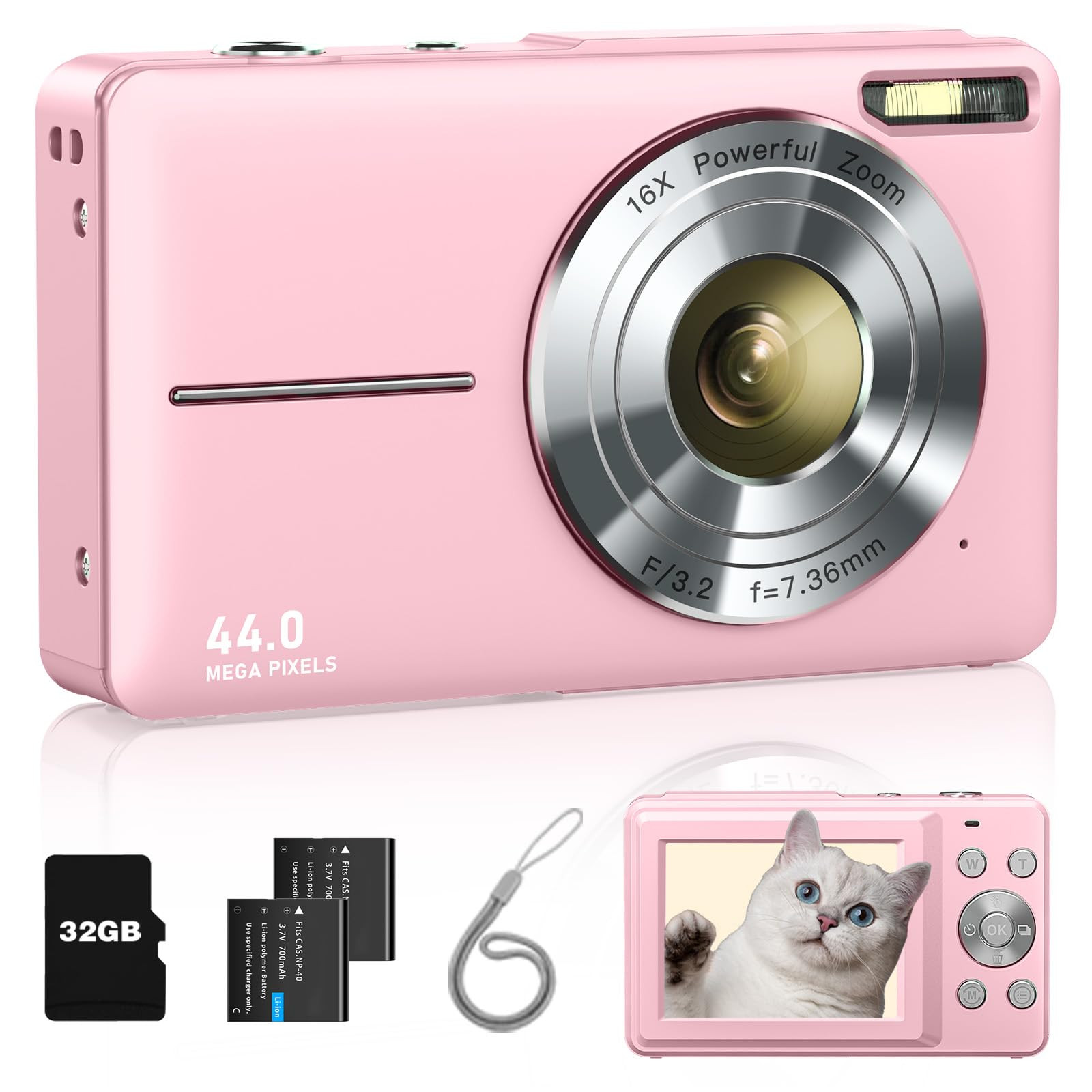 Digital Camera, FHD 1080P Point and Shoot Kids Camera, with 32GB Card, 2 Batteries, 16X Zoom Anti... | Amazon (US)