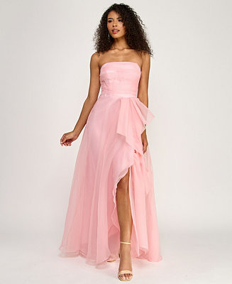 Juniors' Asymmetric Drape Strapless Ball Gown | Macy's