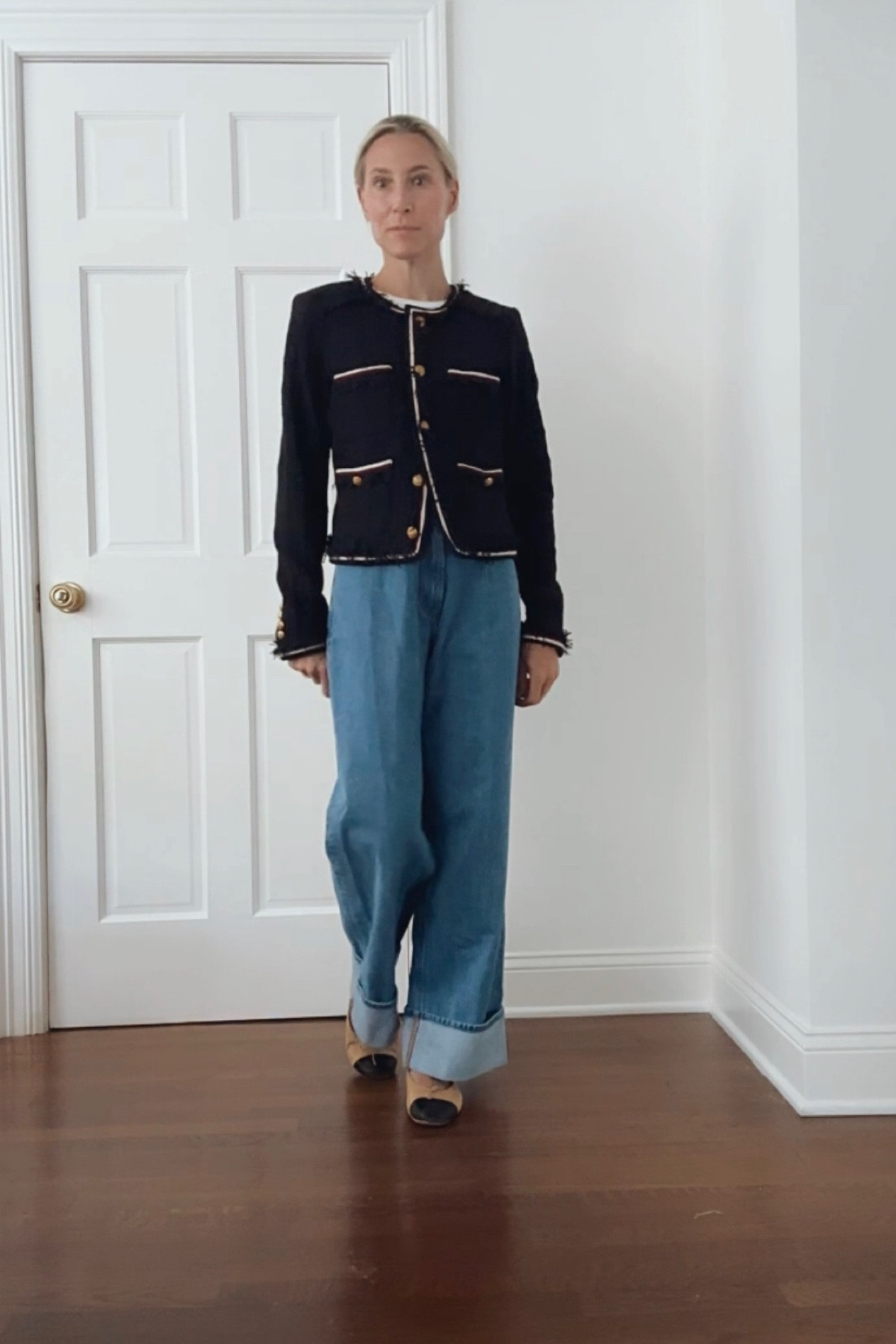 Tweed jacket, Chanel dupe, cuffed jeans, French style 

#LTKstyletip