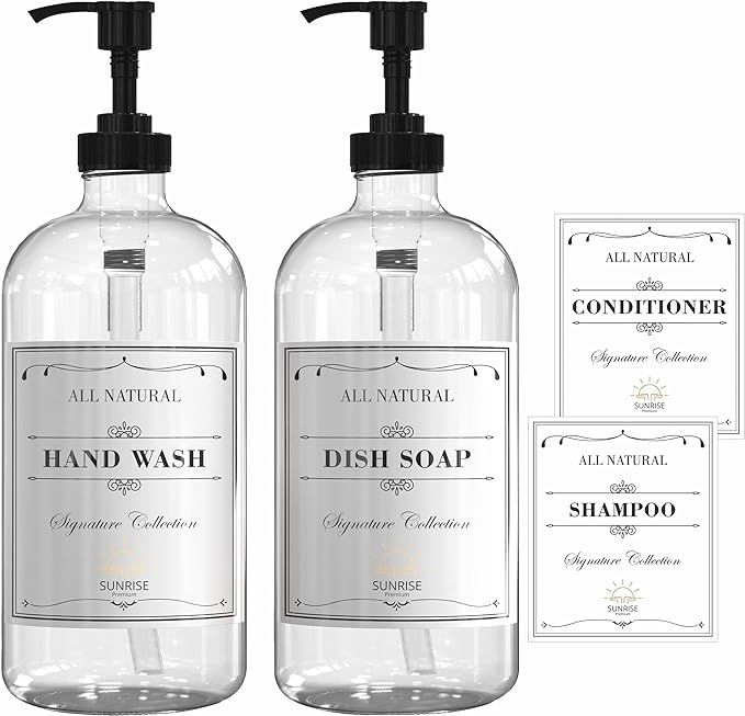 Sunrise Premium 16 OZ Clear Glass Soap Dispenser with Plastic Pump 2 Pack, Hand and Dish Soap Dis... | Amazon (US)