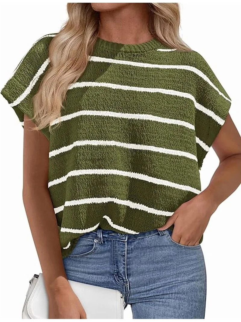 PRETTYGARDEN Womens Summer Short Sleeve Tops Trendy Crew Neck Striped Knit Sweater Business Casua... | Walmart (US)
