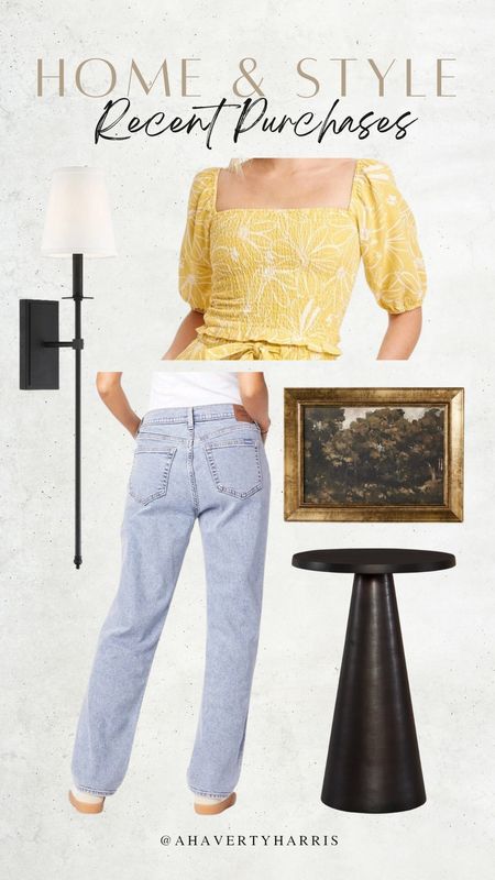 Recent home and style finds!90s mom jean,  straight jean,  spring top, spring ootd, side table,  accent table,  beverage table,  black table,  sconce,  oversized sconce,  vintage art, landscape art, wall art, target,  studio mcgee

#LTKhome #LTKfindsunder50
