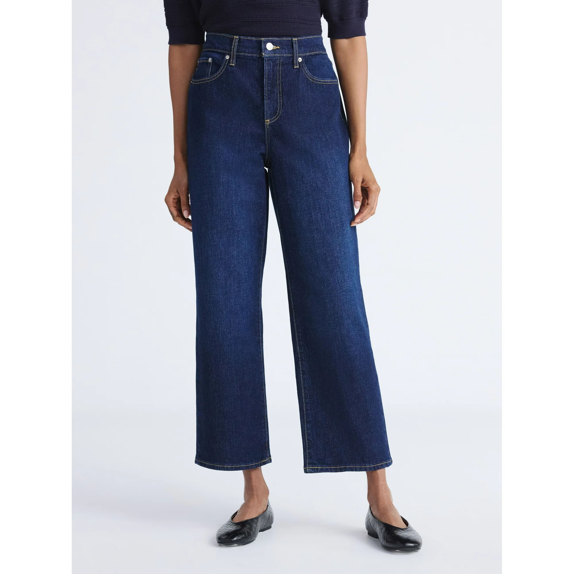Free Assembly Women's Mid Rise Relaxed Ankle Length Jeans, 27" Inseam, Sizes 0-20 - Walmart.com | Walmart (US)
