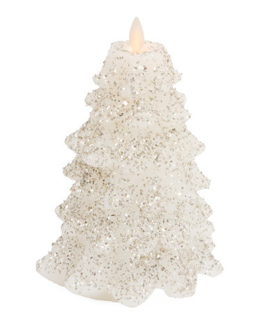 Led Glitter Chalky Classic Tree Pillar Candle | TJ Maxx