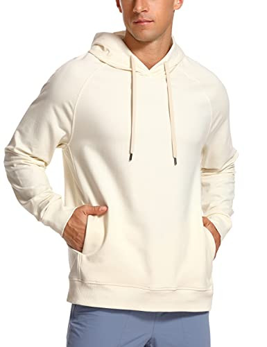 CRZ YOGA Hoodies for Men French Terry Hooded Sweatshirts Workout Athletic Casual Pullover Tops with Pocket White Apricot Large | Amazon (US)