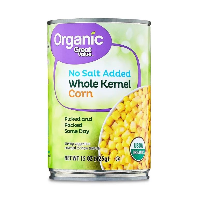 Great Value Organic Whole Kernel Corn, No Salt Added, 15 oz | Walmart (US)