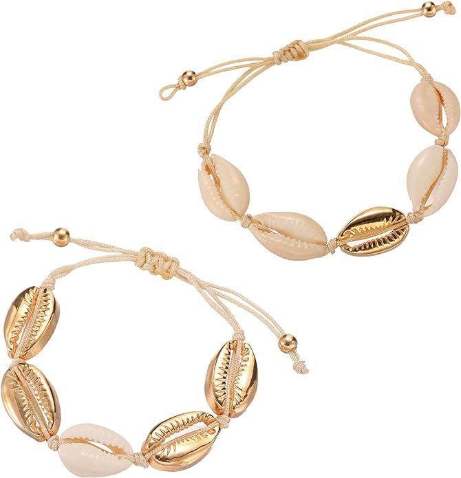 2Pcs Beach Shell Bracelet Anklet Set for Women Girls Summer Handmade Bracelets Ankle Bracelet Adj... | Amazon (US)