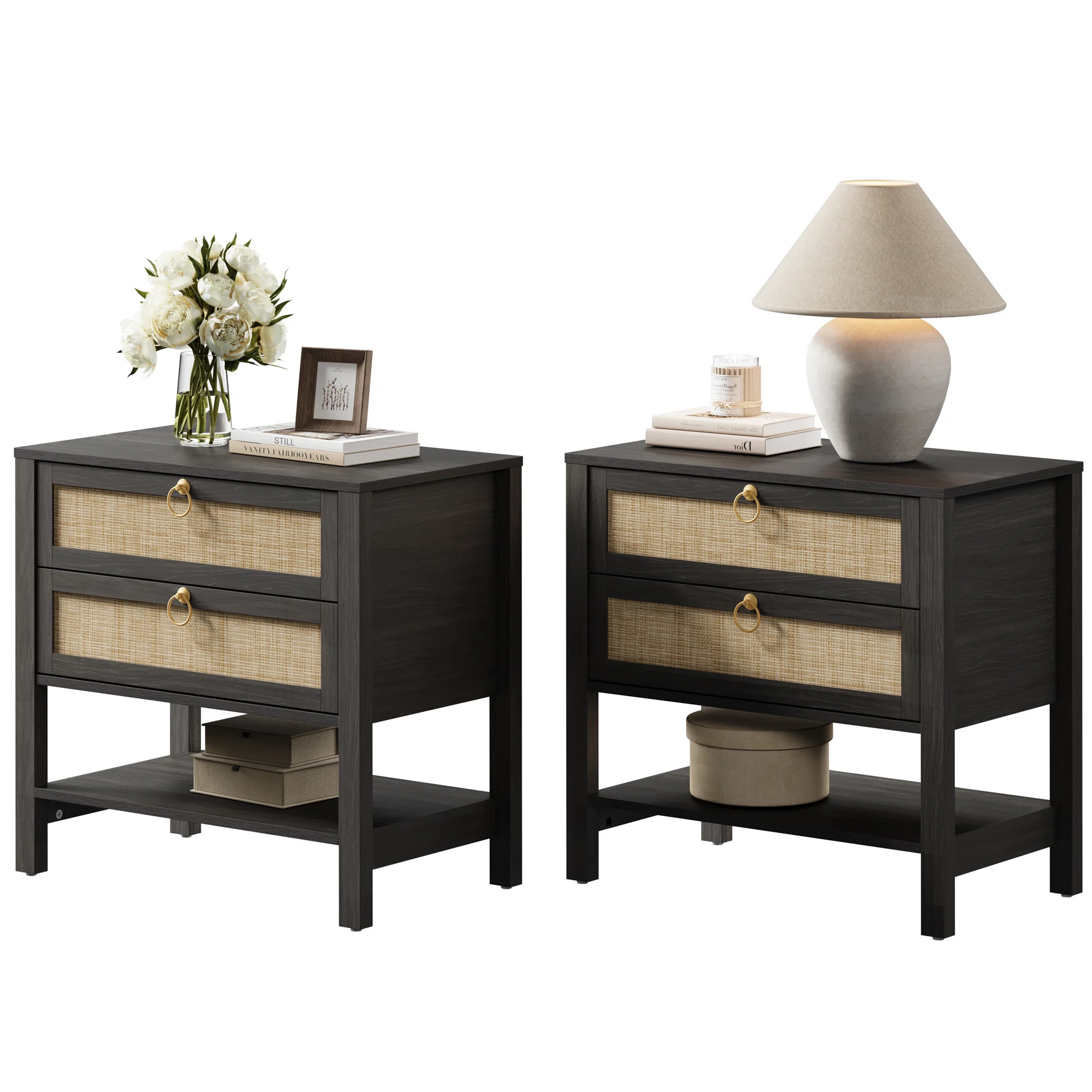 Pomodoro Rattan Nightstand With 2-Drawer And 1 Open Shelf | Wayfair North America