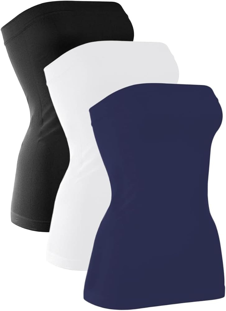H HIAMIGOS 3 Pack Women's Strapless Cotton Long Tube Top Sleeveless Stretchy Cute Bandeau Tops No... | Amazon (US)
