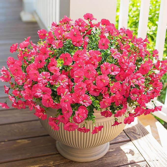 Artificial Flowers for Outdoors Fake Plants Outside Decoration, 12 Bundles Silk Hot Pink Morning ... | Amazon (US)