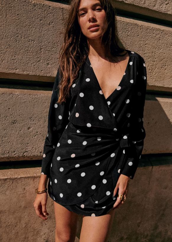 Noemia Dress - Polka Dots Black / Ecru - Silk - Sézane | Sezane Paris