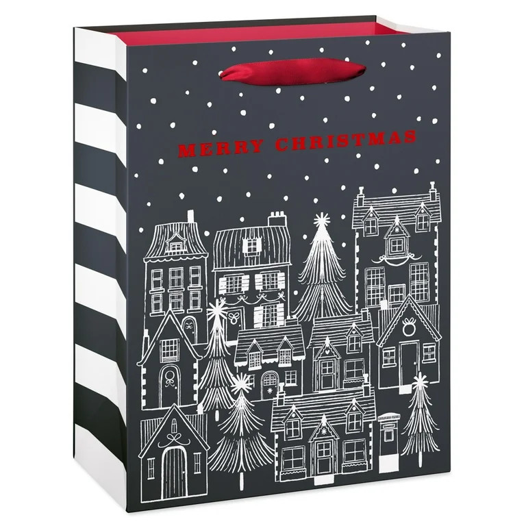 American Greetings 9 in. Medium Christmas Gray Gift Bag, Festive Houses (1-Count) | Walmart (US)