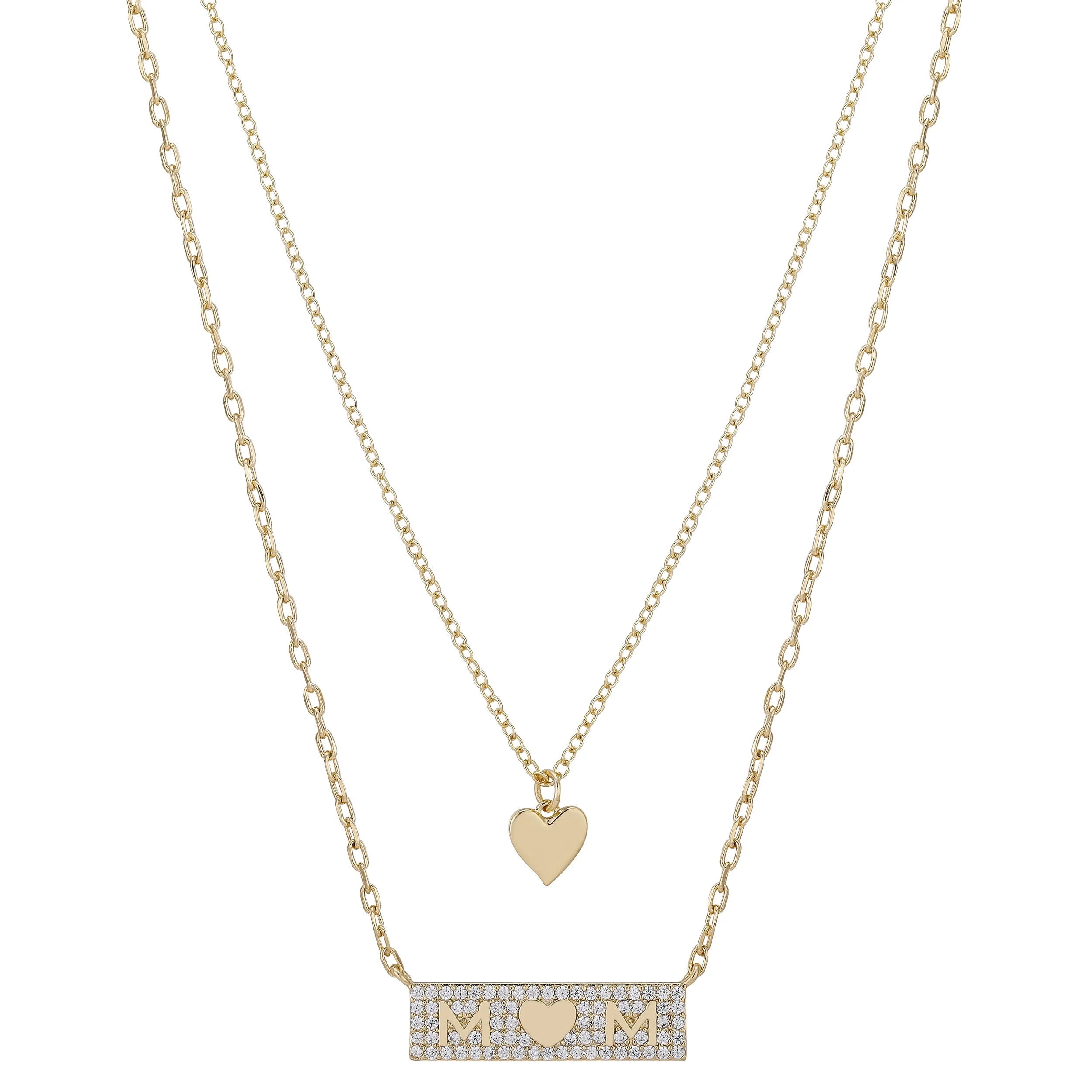 Believe by Brilliance Women's 14Kt Gold Flash Plated Cubic Zirconia Mom Layered Necklace, 16+2/18... | Walmart (US)