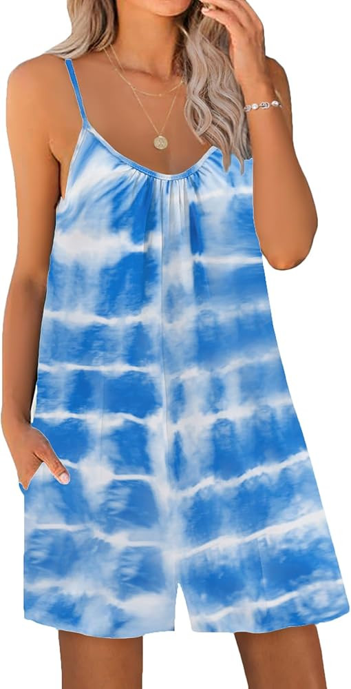 Ekouaer Rompers Casual Sleeveless Pajamas Onesies Overall Spaghetti Straps Shorts Jumpsuits For W... | Amazon (US)