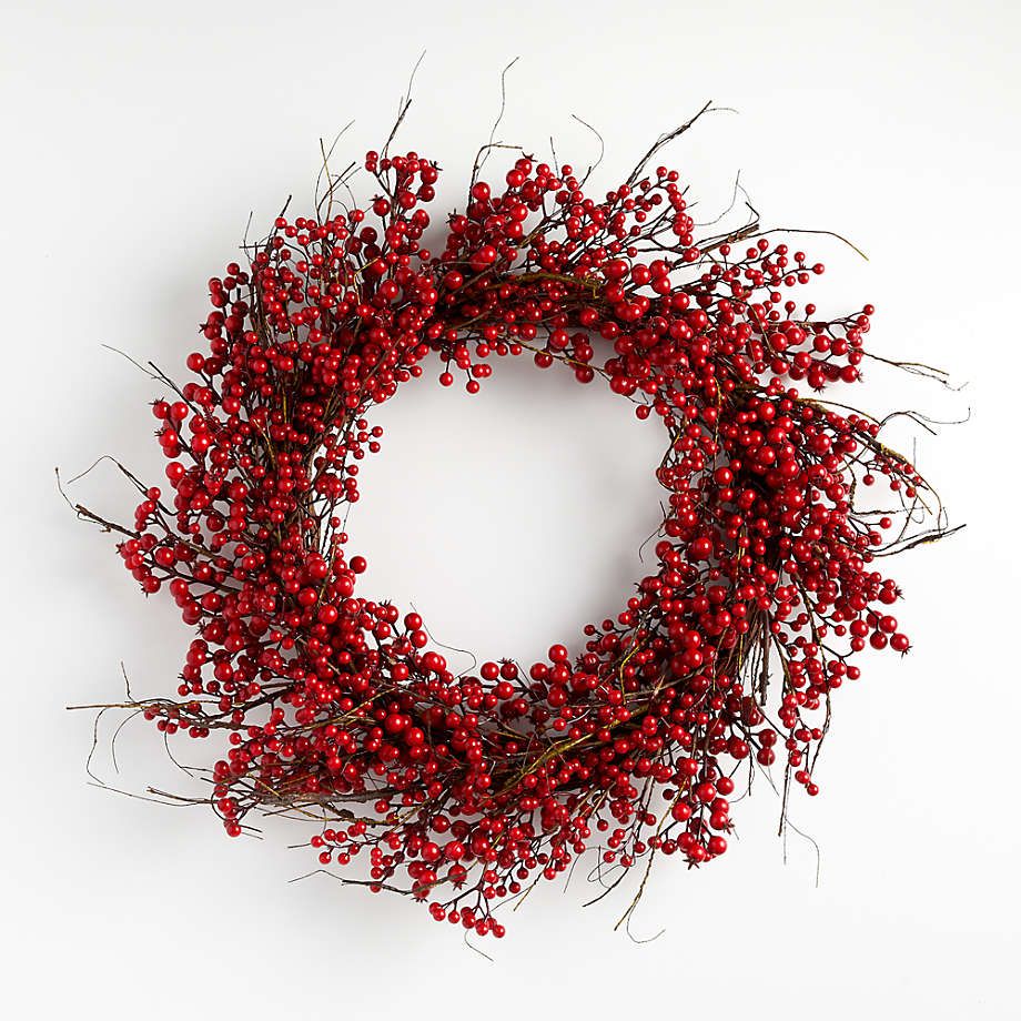 Faux White Berry Wreath 32" | Crate & Barrel | Crate & Barrel