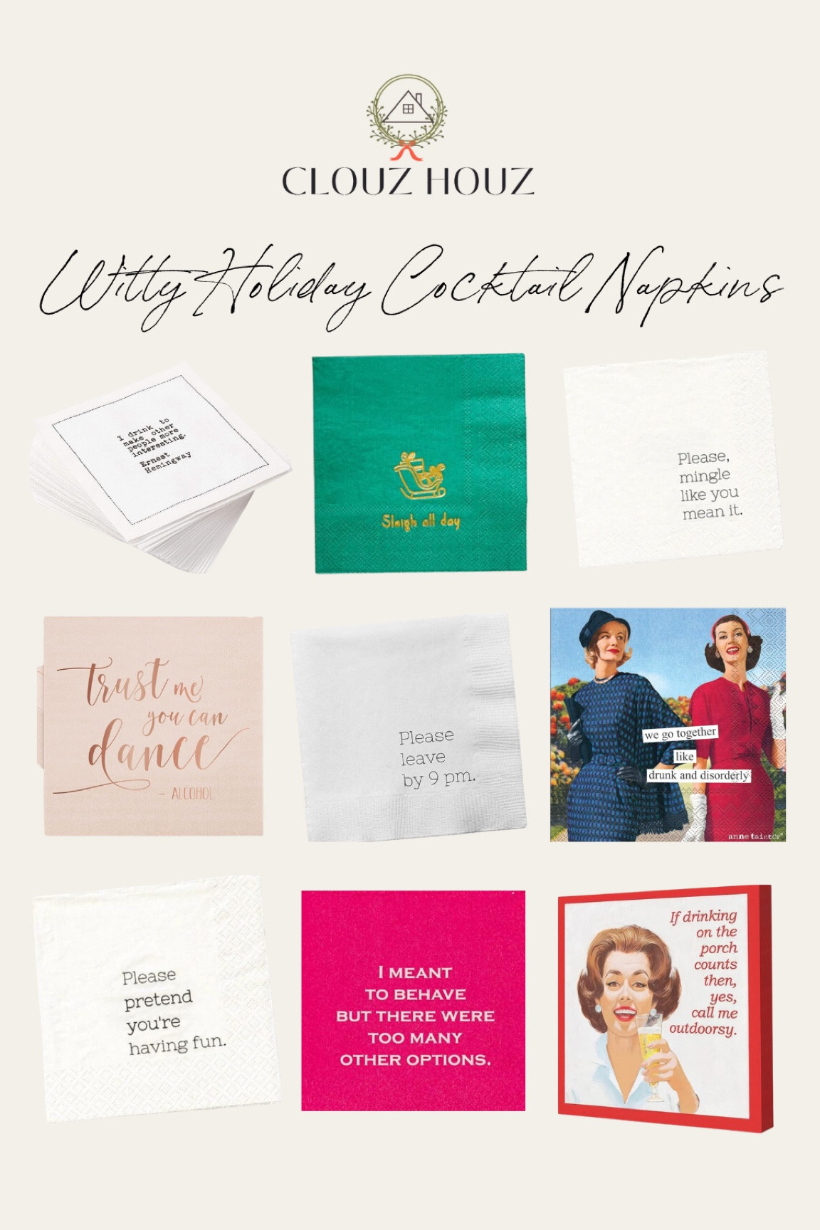 Our favorite holiday cocktail napkins sure to give your guests a good laugh!

Holiday hosting, holiday party

#LTKhome #LTKHoliday #LTKparties