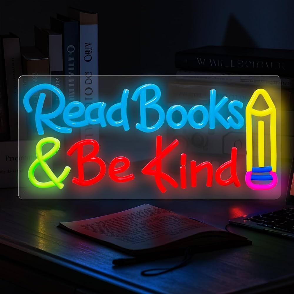 Neon Sign Read Books and Be Kind, Colorful LED Sign for Library Decor, Read Classroom Neon Pencil... | Amazon (US)