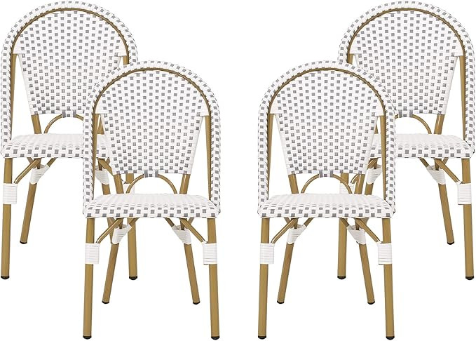 Christopher Knight Home Philomena Outdoor French Bistro Chair (Set of 4), Gray + White + Bamboo P... | Amazon (US)