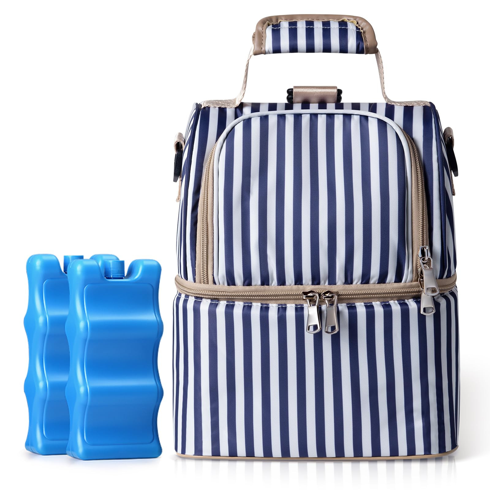 NCVI Breastmilk Cooler Bag with 2 Ice Pack, Breast Pump Bag with Cooler Fits 6 Bottles, Double Layer Breast Milk Baby Bottle Cooler Bag, for Travel, Nursing Mom Daycare, Work, Picnic (Stripe) | Amazon (US)