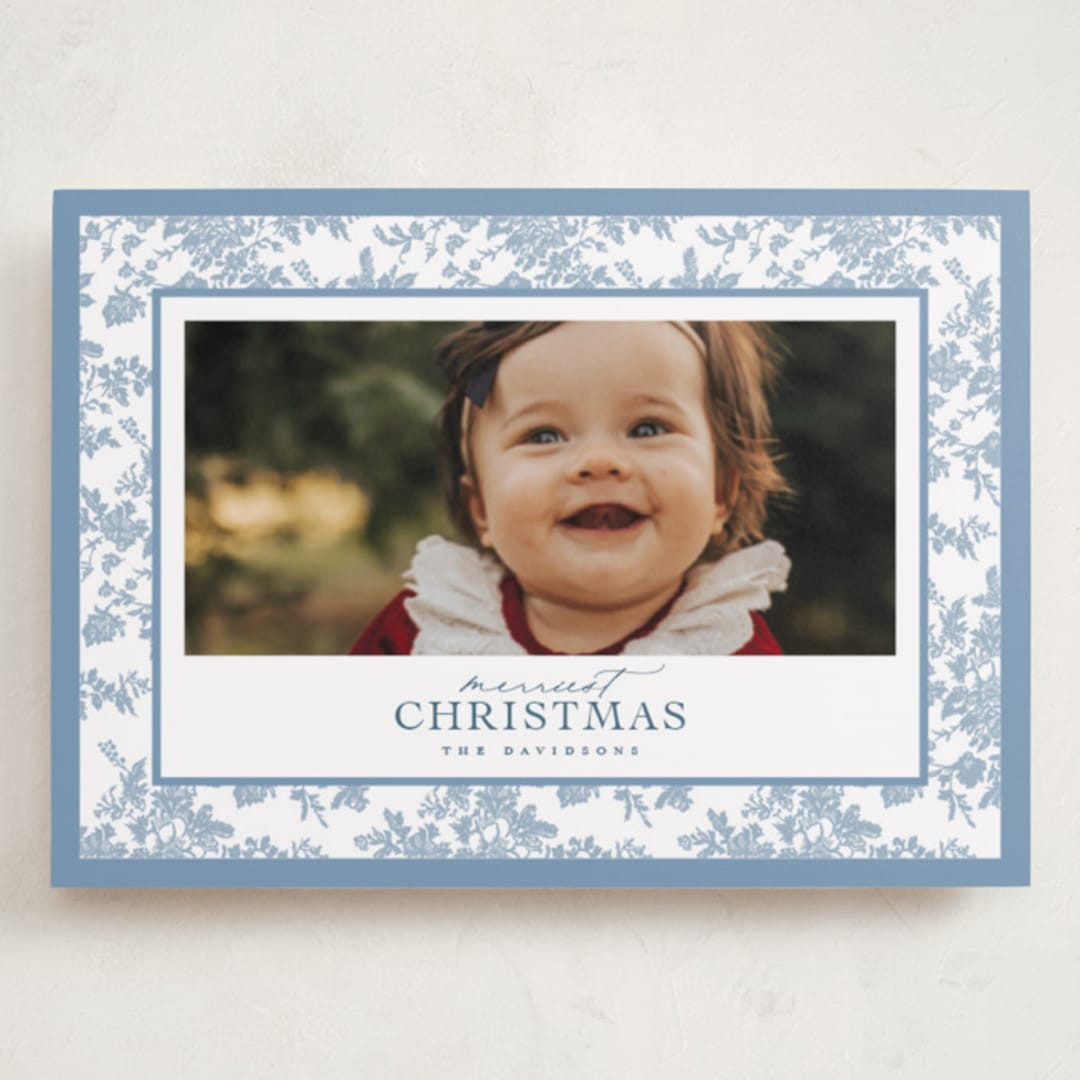 "Merry Floral Toile" - Customizable Grand Holiday Cards in Red by Jenna Holcomb. | Minted