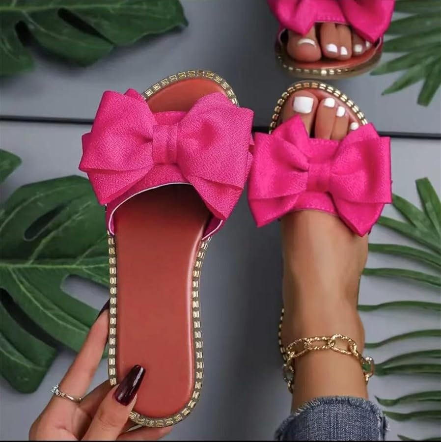 Women's Bow Knot Slides Open Toe Flat Sandals Summer Slip On Slippers | Amazon (US)