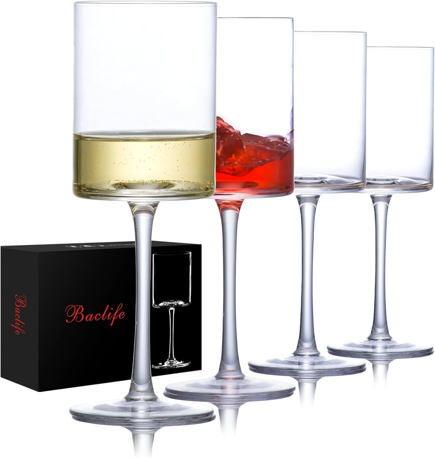 Wine Glasses Set of 4, Hand Blown Square Wine Glasses for Red/White, 15 oz | Amazon (US)