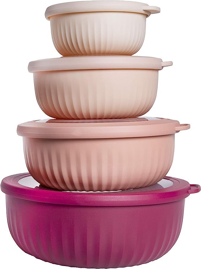Cook with Color Mixing Bowls - 8 Piece Nesting Plastic Mixing Bowl Set with Lids (Pink Ombre) | Amazon (US)