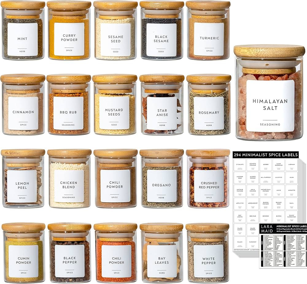 Laramaid 2.5oz 20Packs Glass Jars Set, Cylinder Spice Jars with Bamboo Lids and Customized Labels... | Amazon (US)