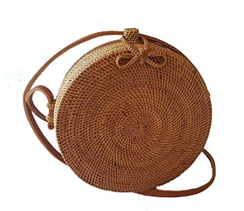 Rattan Nation - Handwoven Round Rattan Bag (Plain Weave Ribbon Closure), Straw Bag | Amazon (US)
