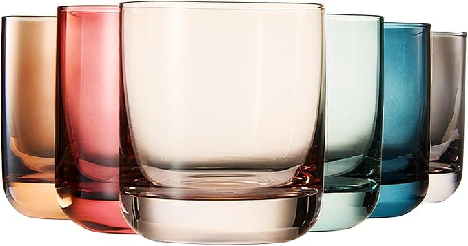 Khen Colored Old-Fashioned Drinking Glasses | Set of 6 | Large 9.6oz Art Deco Stemmed Muted Marti... | Amazon (US)