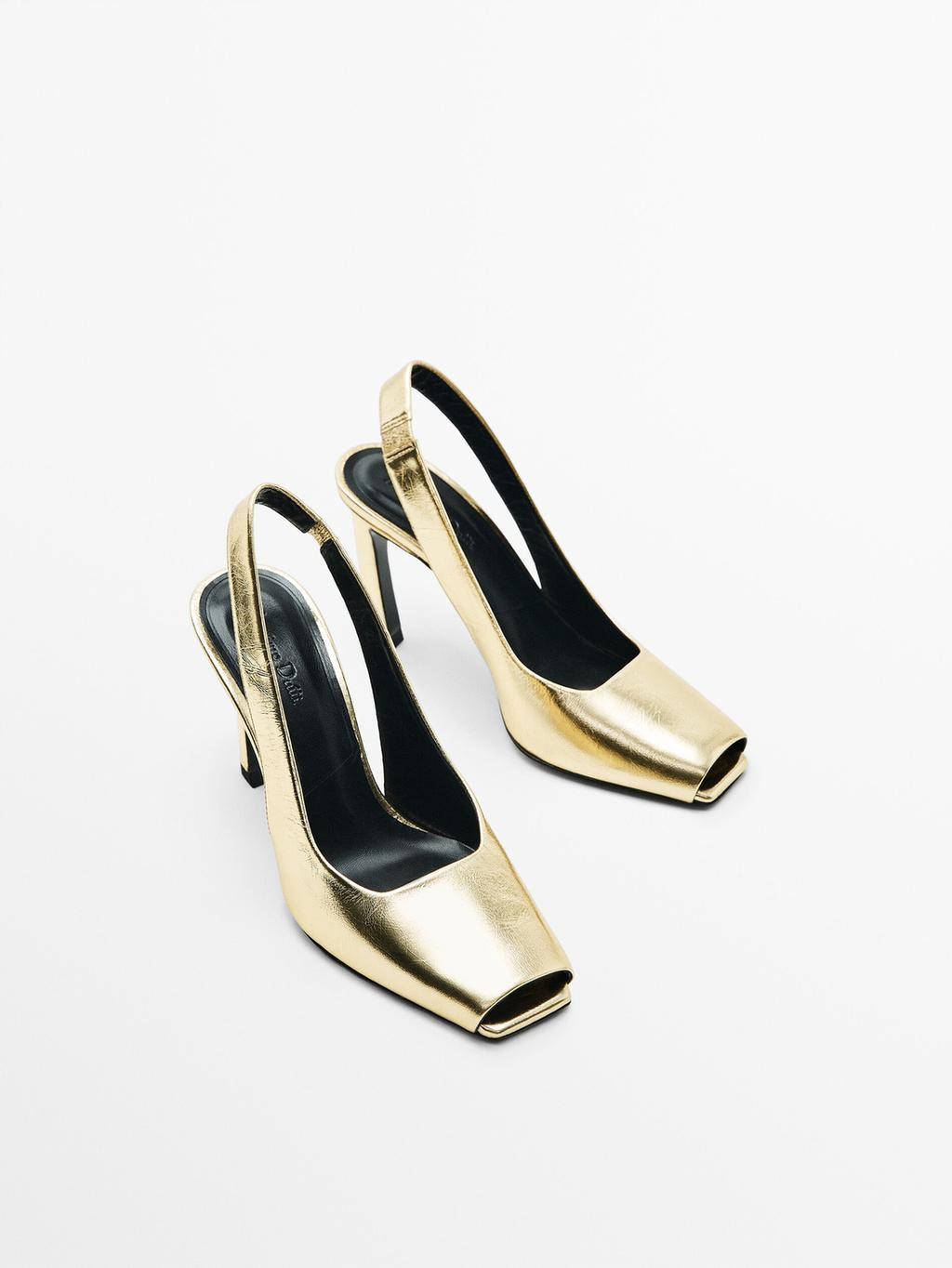 Metallic leather high-heel slingbacks | Massimo Dutti US