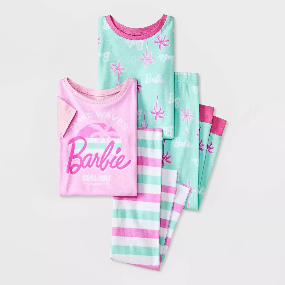 Toddler Girls' 4pc Cotton Snug Fit Barbie Pajama Set - Pink | Target