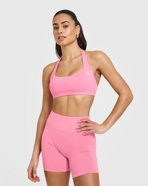 EasyLift™ Halter Bralette with White Logo 
 Peony Pink | Oner Active (UK / US)