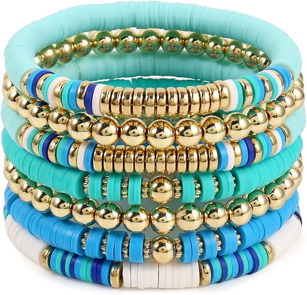 Elegance 11 designs Heishi Beaded Bracelets For Women Polymer Clay Colorful Surfer Stackable Bead... | Amazon (US)