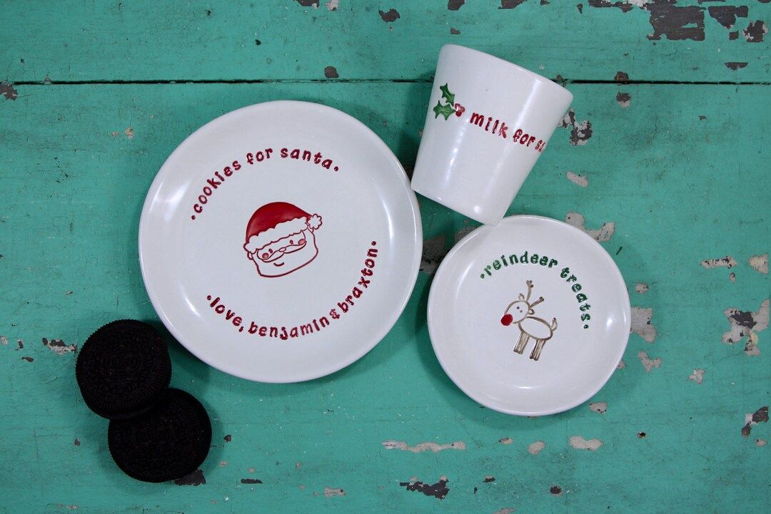 Personalized Cookies for Santa Plate, Custom Santa Dish with Cup for Milk and Reindeer Treat Dish, C | Etsy (US)