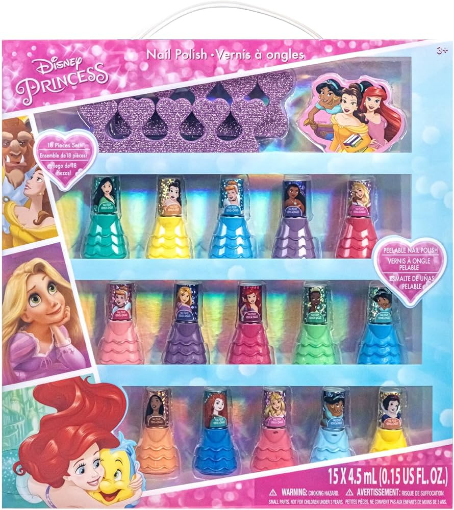 Disney Princess 15 Piece Water-Based Nail Polish with 3 Toe Spacers, Quick Dry, Peel Off, Gift Ki... | Amazon (US)