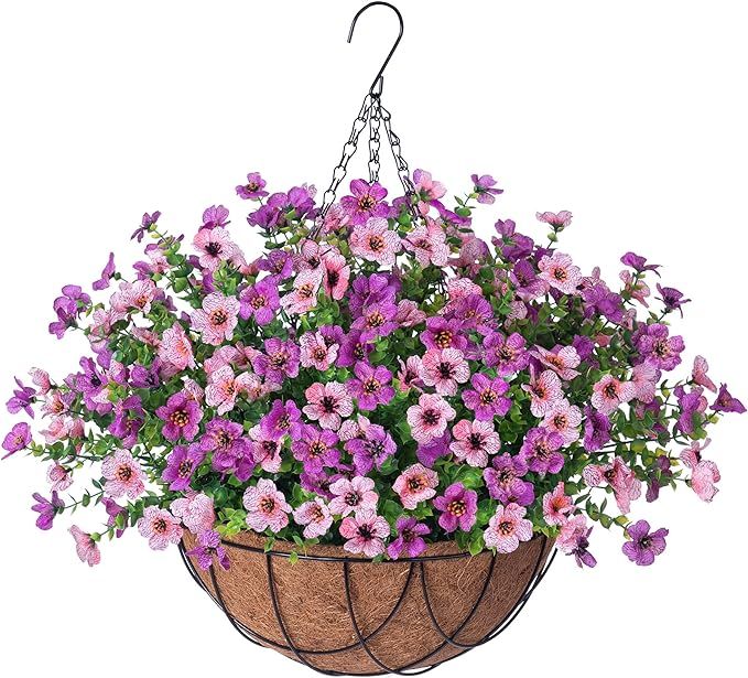 Artificial Silk Flowers Hanging Basket for Outdoor Indoor,Daisy with Eucalyptus Leaves Arrangemen... | Amazon (US)