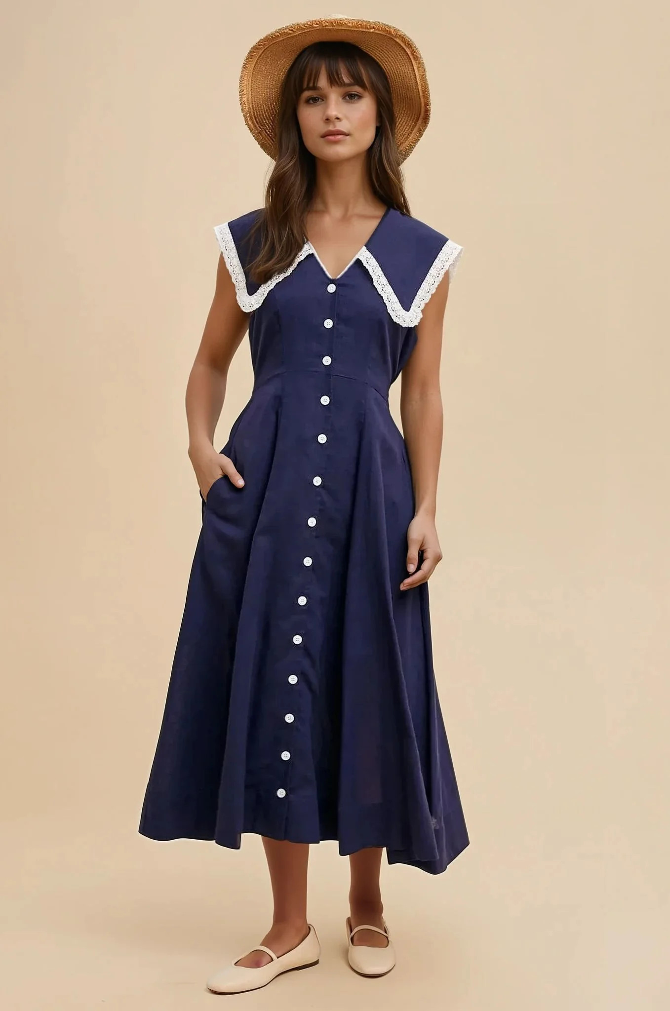 Clara Statement Collar Midi Dress | FEHRNVI