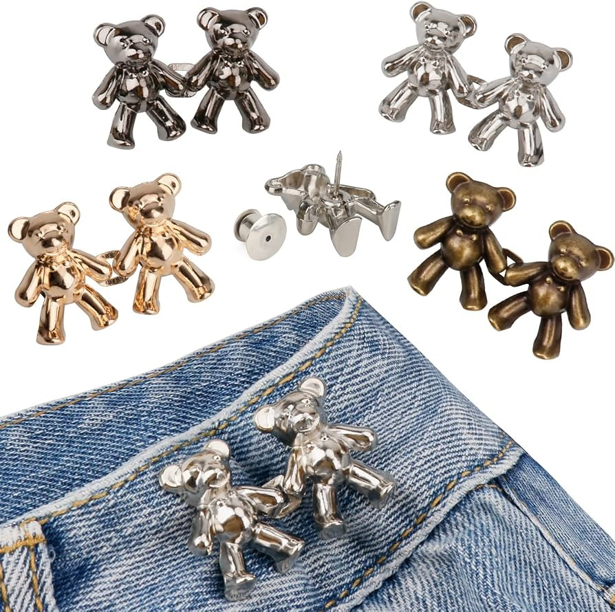 TOOVREN Cute Bear Button Pins for Jeans, No Sew and No Tools Instant Pant Waist Tightener, Adjust... | Amazon (US)