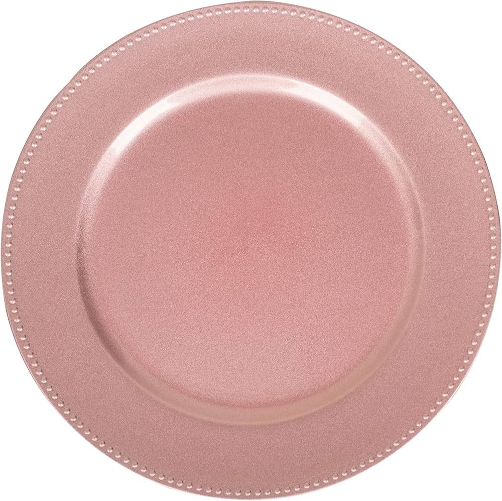 MAONAME 13" Pink Charger Plates, Plastic Charger Plates with Beaded, Round Chargers for Dinner Pl... | Amazon (US)