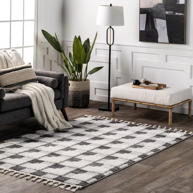 Gray Anahi Lifted Plaid 5' 3" x 7' 6" Area Rug | Rugs USA