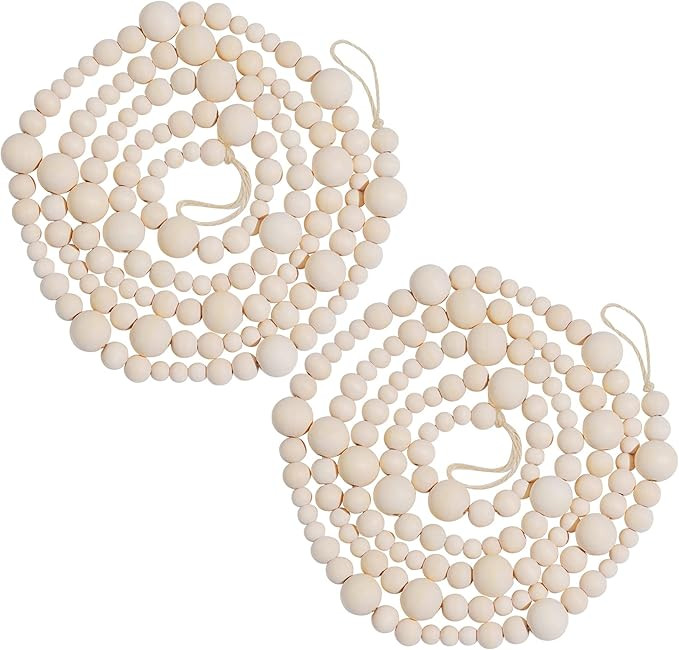 2 Pieces Wooden Beaded Garland 13.6 Feet Rustic Farmhouse Decor Wood Bead Garland Christmas Tree ... | Amazon (US)