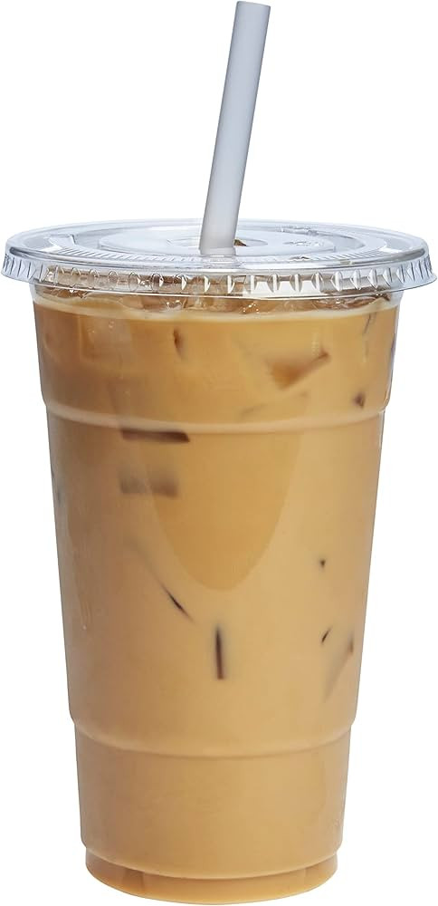 Comfy Package [100 Sets - 24 oz. Clear Plastic Cups With Flat Lids | Amazon (US)