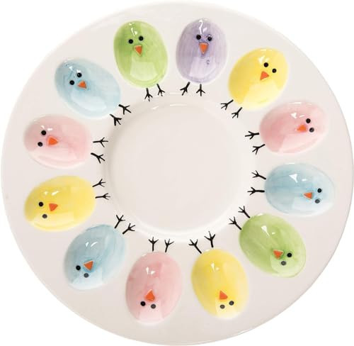 HSHQING Ceramic Deviled Egg Platter Holder Easter Chicks Plates Egg Serving Tray for Hold n Devil Dozen Eggs | Amazon (US)