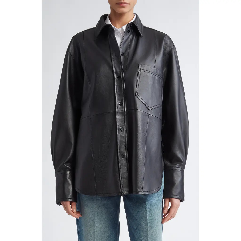 Victoria Beckham Oversize Leather Button-Up Shirt in Black at Nordstrom, Size 4 Us | Nordstrom