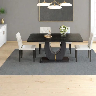 Modern Dining Table Sets For Home, Black Wood, 63-inch Mdf, Kitchen & Apartment | Wayfair North America