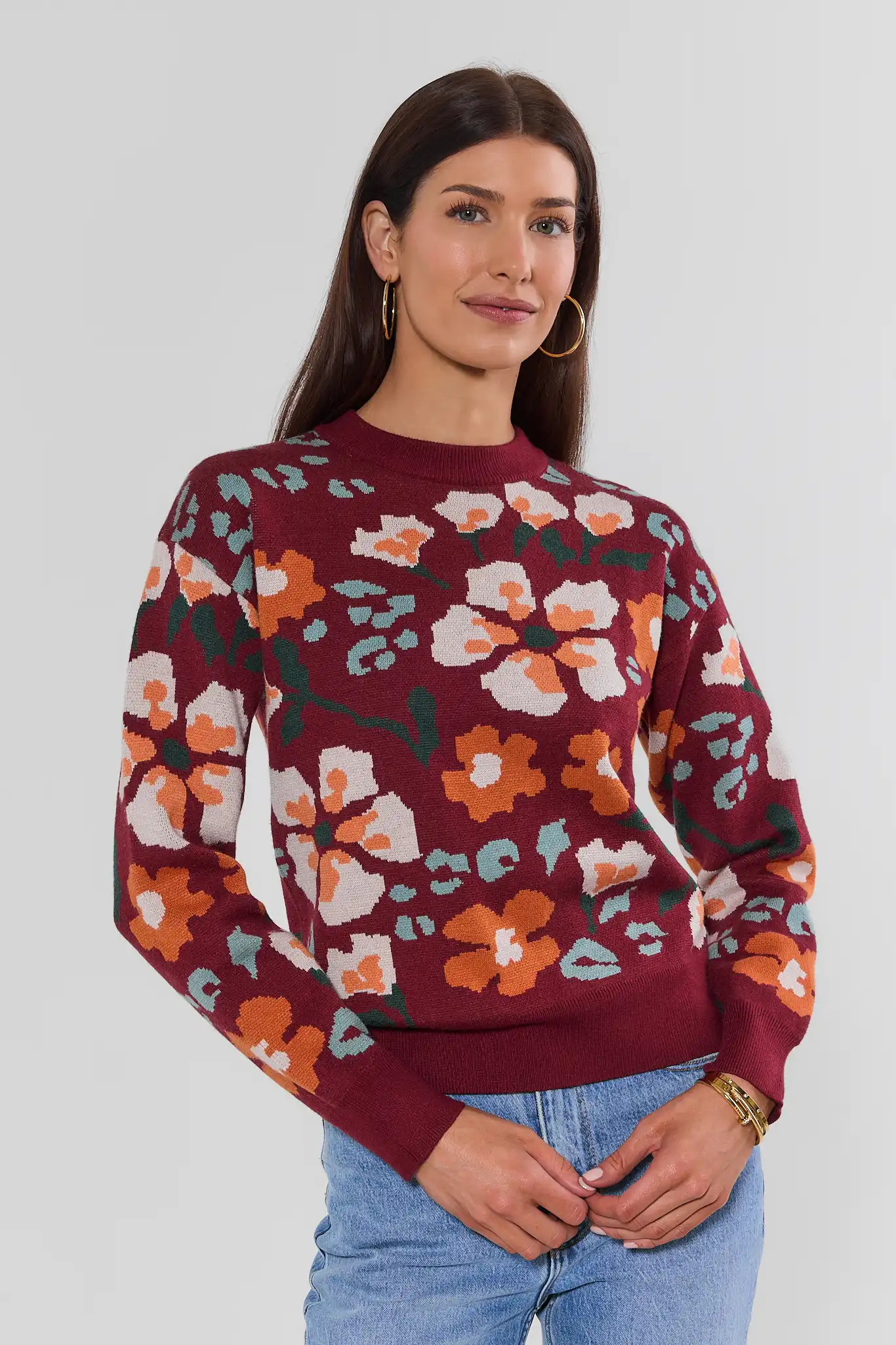 Burgundy Floral Sweater by THML | Avara